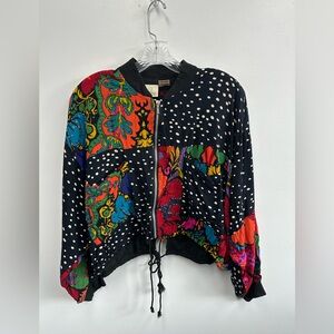 Vintage 80’s multi-color Floral Polka Dot Cropped Drawstring Bomber Jacket M